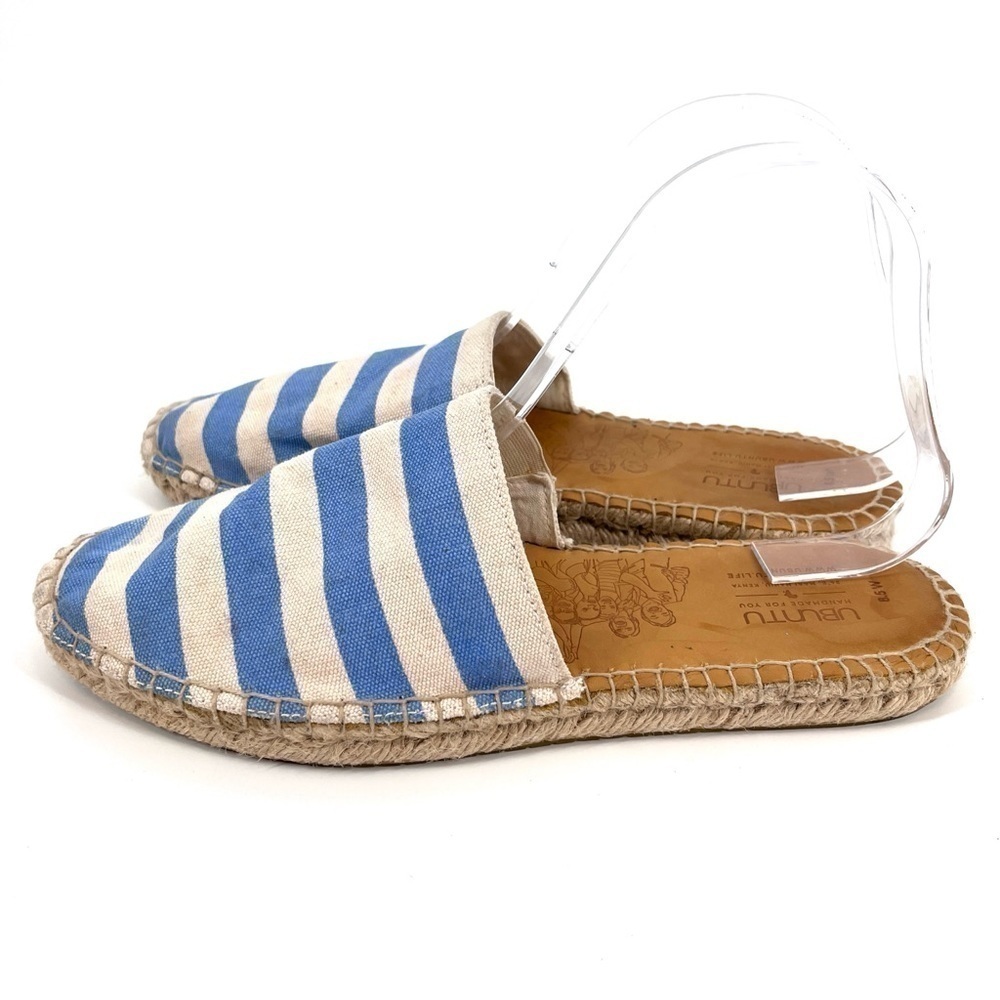 UBUNTU LIFE Blue Striped Canvas Espadrille Slip On Handmade Mule Size 8.5W - Picture 4 of 9